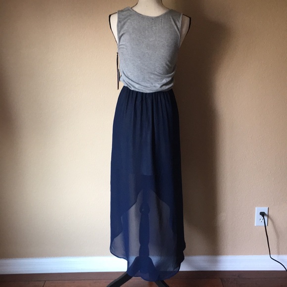 Dex high low navy blue gray midi dress S - Picture 5 of 7